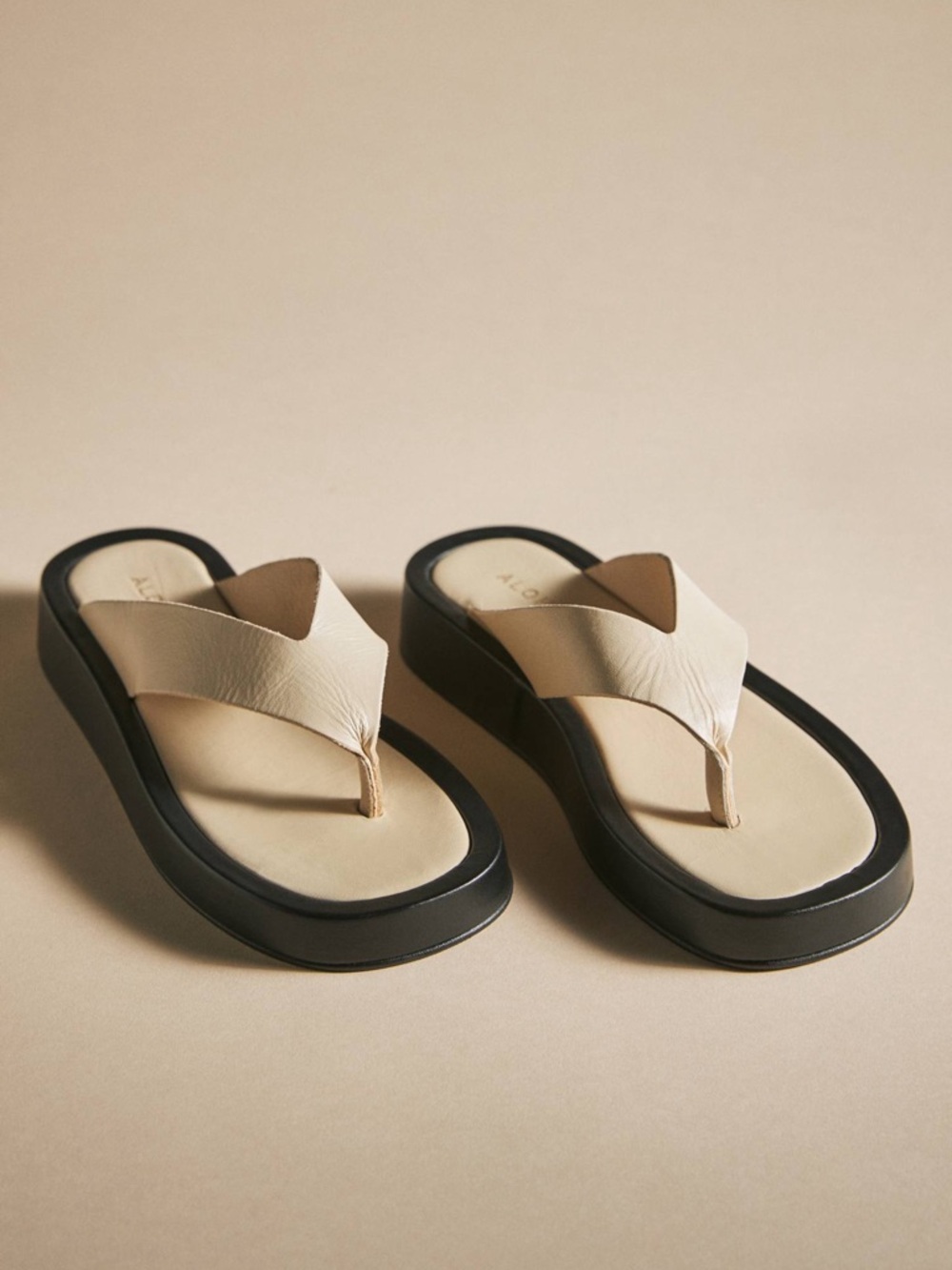 ALOHAS Beige and Black Platform Thong Sandals